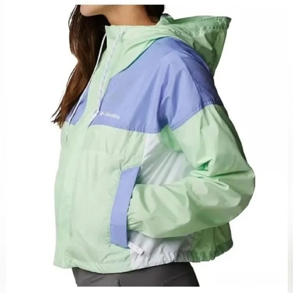 Columbia Flash Challenger Cropped Windbreaker Jacket Key West/Serenity/White NWT - Picture 2 of 6